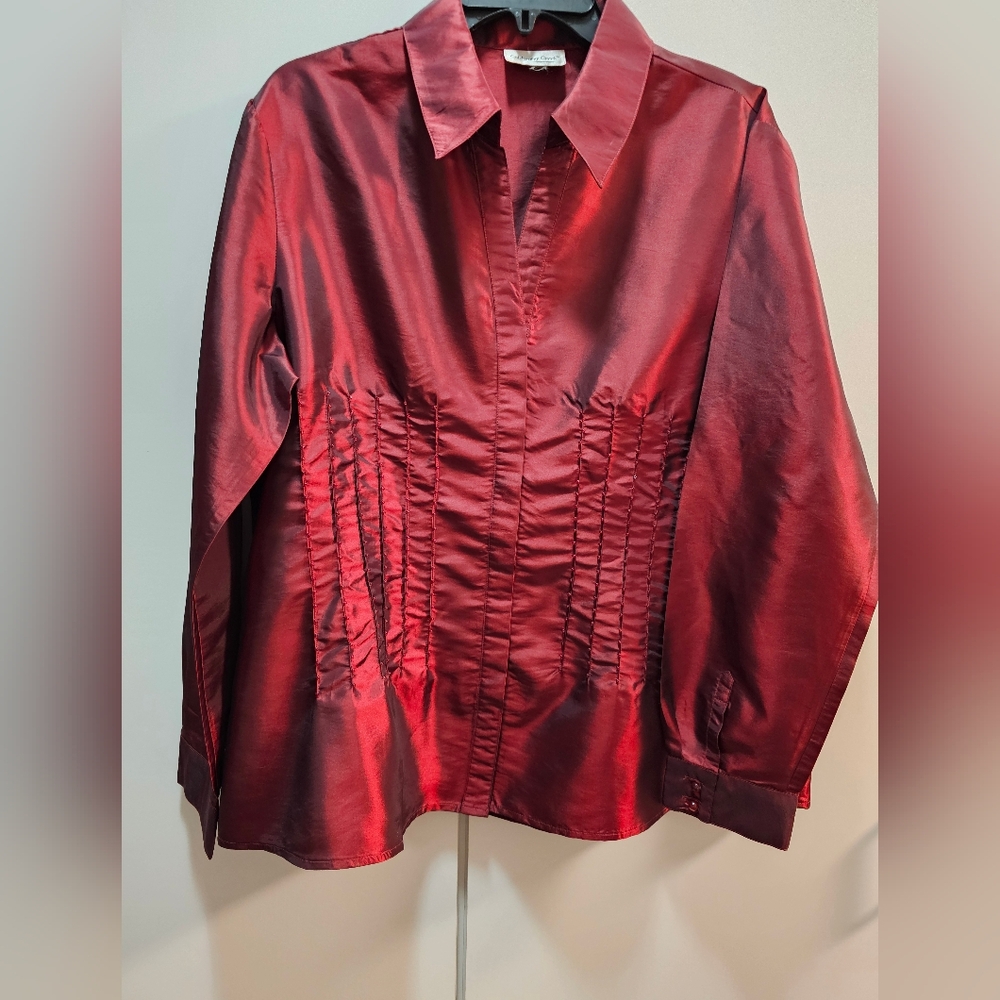 Coldwater Creek Lustrous Crimson Button Down Shirt
